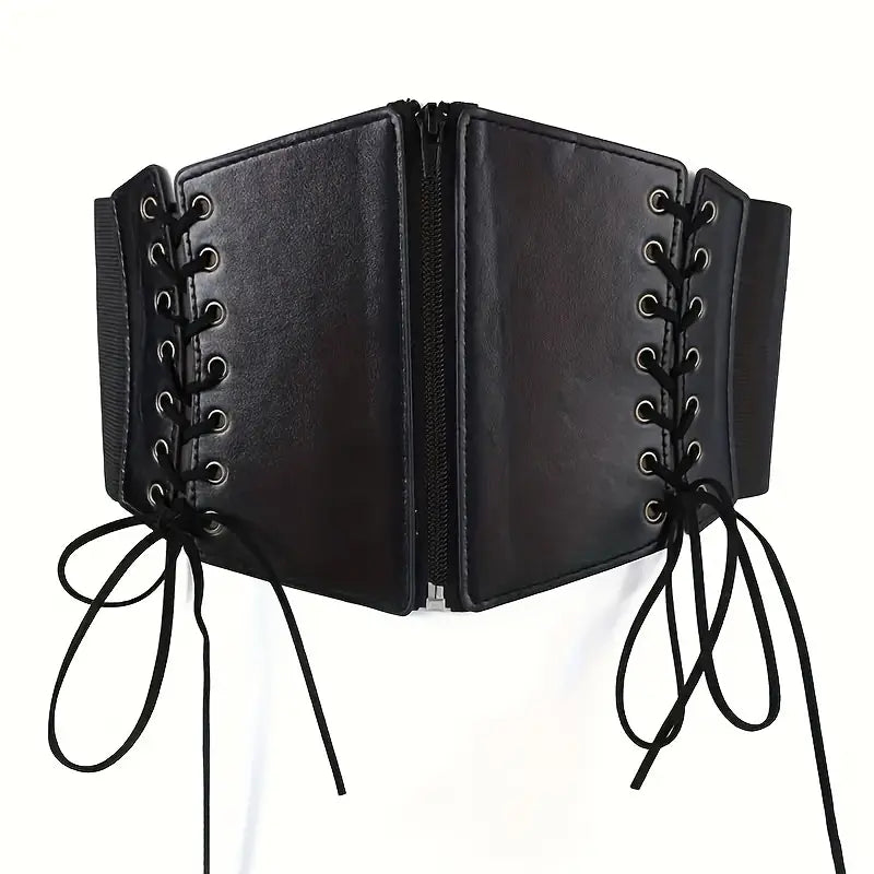 Ceinture Corset Femme Noire – Large à Lacets, Taille Haute Élastique, Accessoire Mode Chic