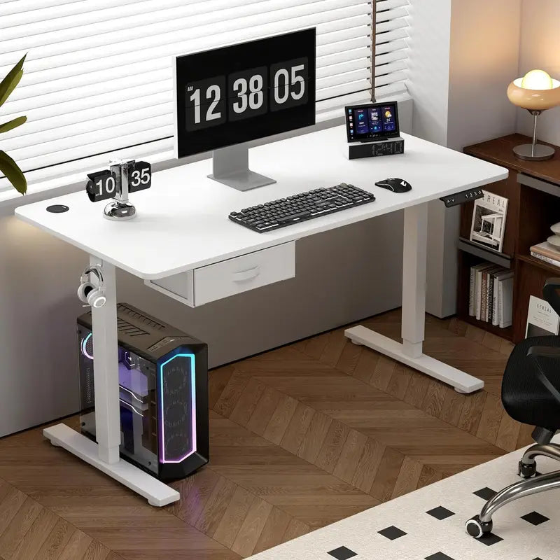 Bureau Électrique Réglable avec Plateau Bois – Poste de Travail Ergonomique pour Télétravail et Gaming