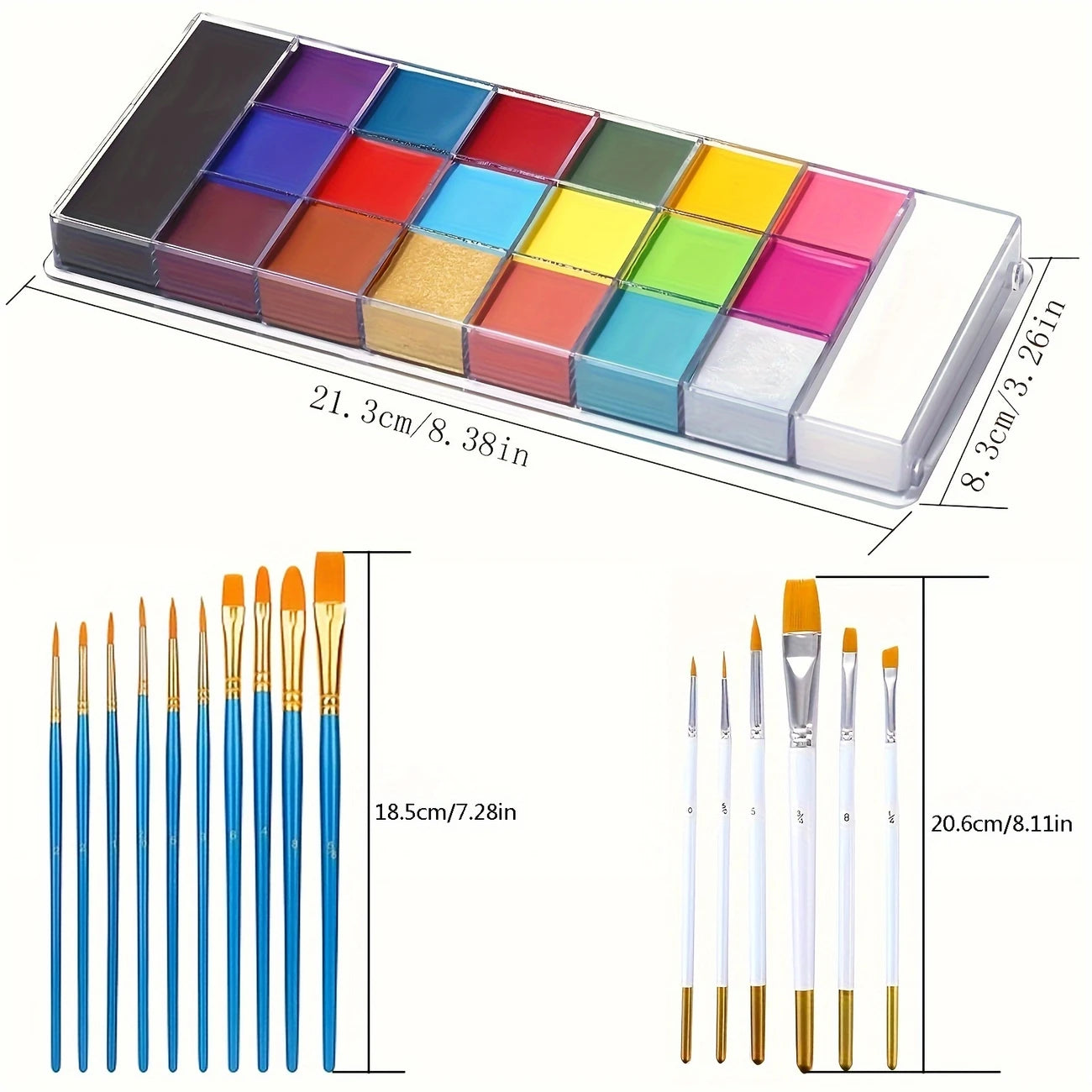 Palette Peinture Corporelle Artistique – 20 Couleurs Vives + 10 Pinceaux pour Maquillage Créatif