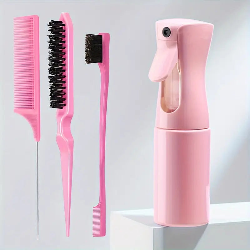 Kit Coiffure Complet 4 en 1 – Brosse, Peignes, Brosse à Baby Hair et Vaporisateur pour Styling Précis