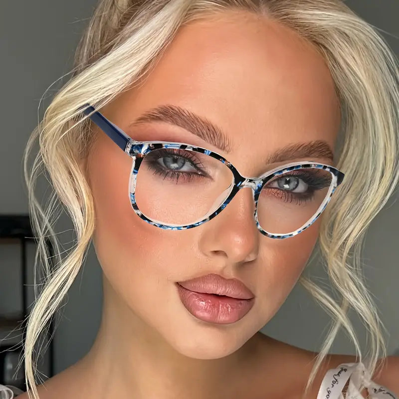 Lunettes de vue femme tendance – Monture transparente multicolore avec branches bleues