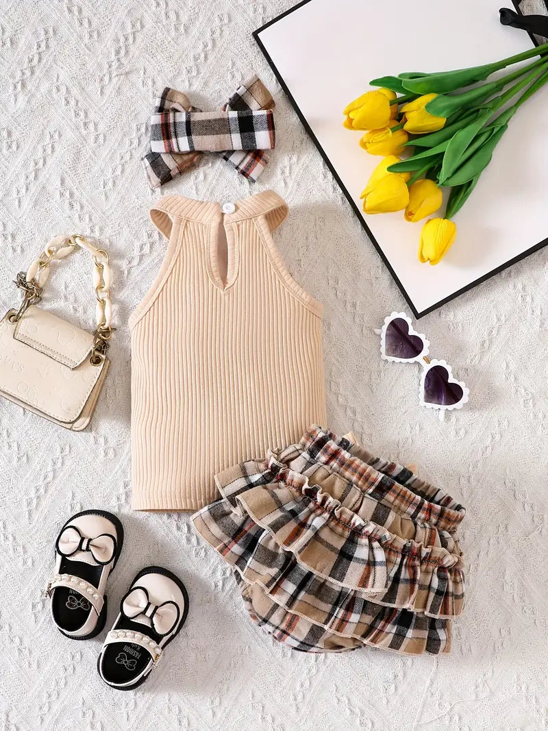 Haut bébé fille sans manches en coton côtelé beige – Débardeur été doux et respirant