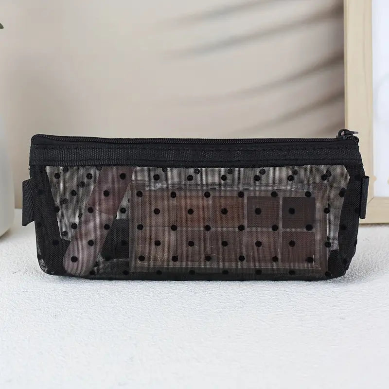 Trousse Maquillage Transparente en Maille avec Cœurs – Pochette de Rangement Stylée et Respirante