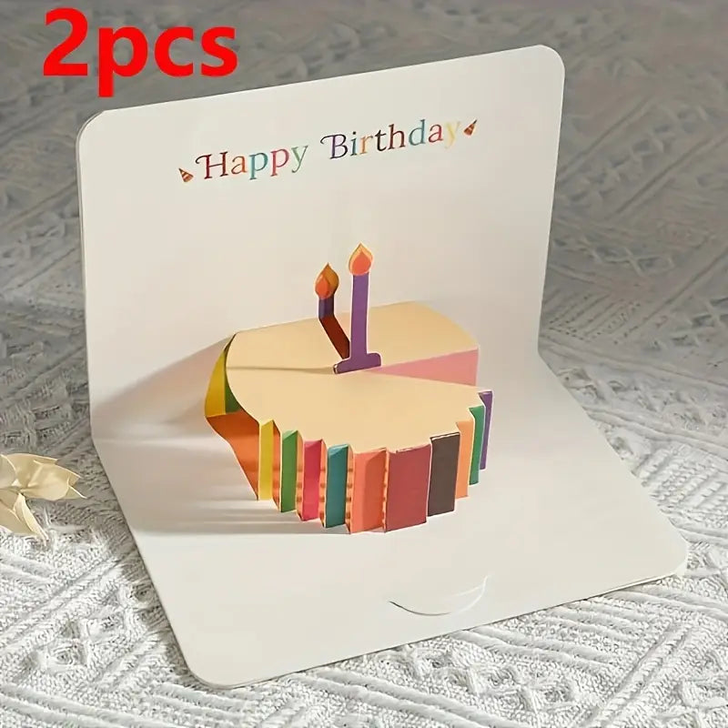 Lot de 2 Cartes d’Anniversaire Pop-Up Gâteau 3D – Carte de Vœux Originale et Colorée