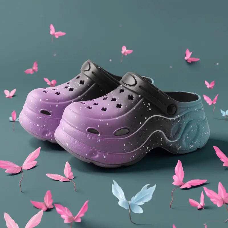 Sabots fille colorés dégradé bleu vert – Mules confort à plateforme légères et respirantes