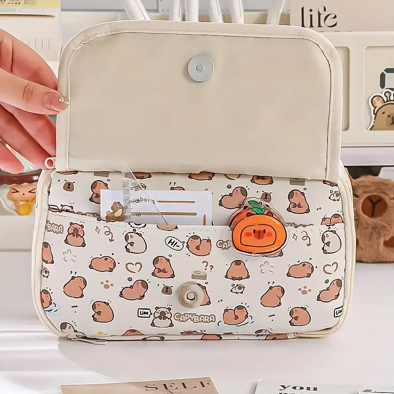 Trousse de Rangement Bébé Motif Capybara – Pochette Organisateur Multifonction pour Papeterie et Accessoires