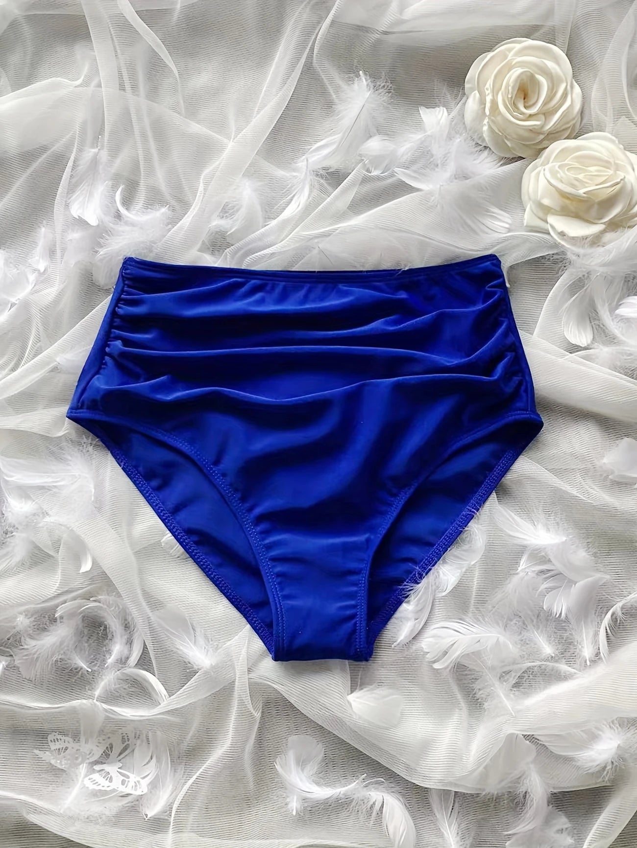 Bas de Bikini Femme Taille Haute Froncée – Effet Ventre Plat, Confort & Élégance