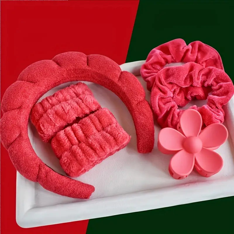 Set d’accessoires cheveux en tissu doux – Bandeau, chouchous et pince fleur assortis
