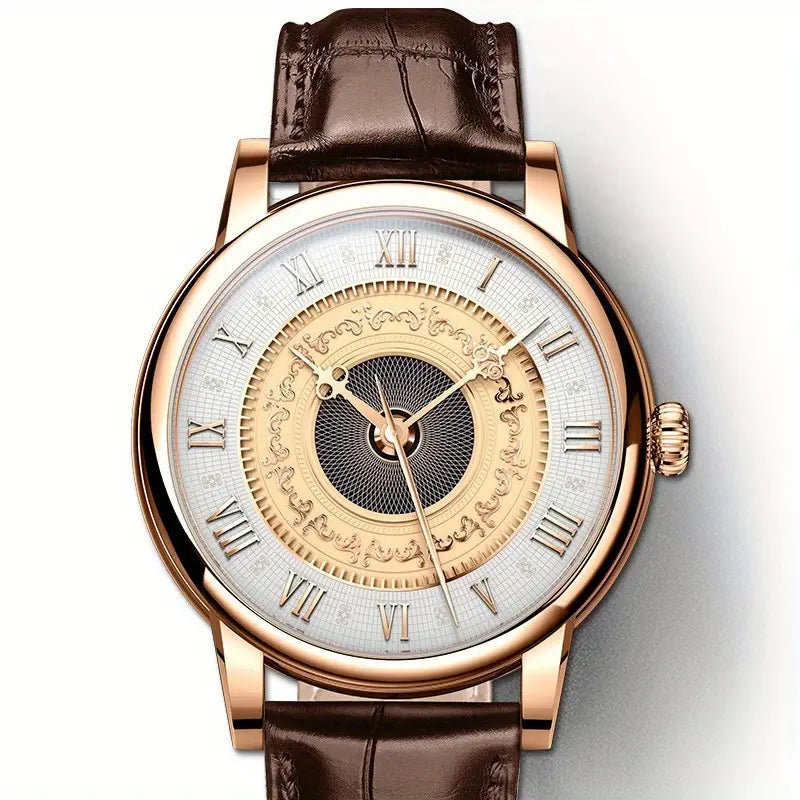 Montre homme élégante à cadran romain – Style classique avec bracelet cuir noir