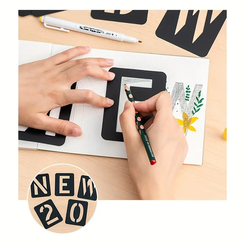 Pochoirs Alphabet et Chiffres – Gabarits de Lettres, Nombres et Symboles pour Scrapbooking, Estampage et DIY