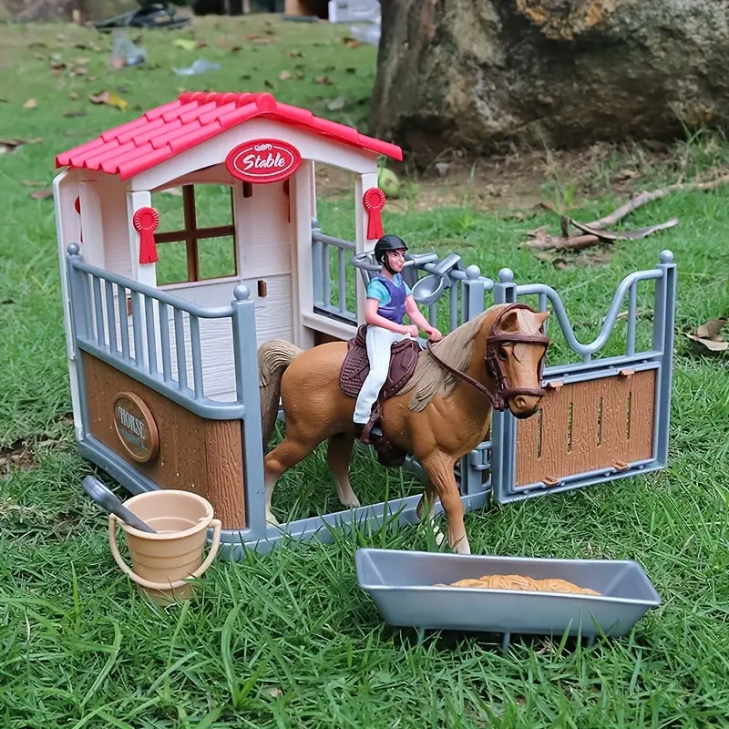 Centre Équestre Miniature avec Cheval, Cavalier et Écurie – Jouet Éducatif et Imaginatif pour Enfants