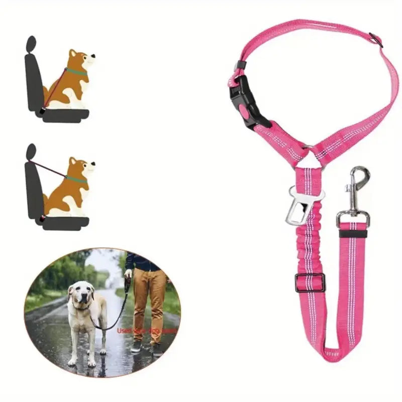Laisse de Sécurité 2 en 1 pour Chien – Ceinture de Voiture et Laisse de Promenade Réglable et Antichoc