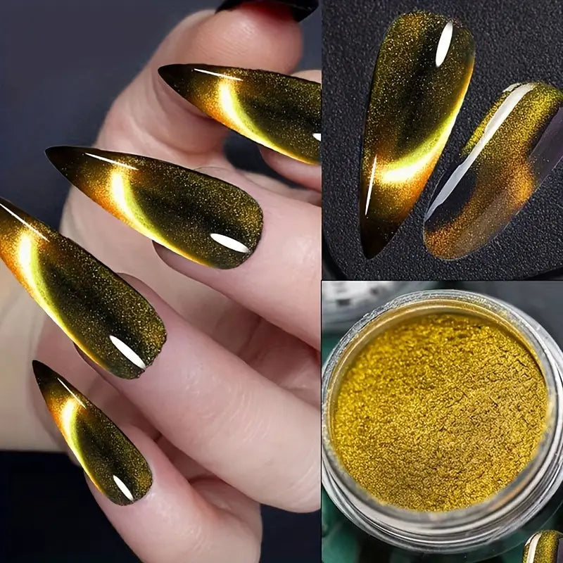 Vernis en Poudre Effet Œil de Chat 3D – Couleurs Métalliques Magnétiques pour Nail Art Intense