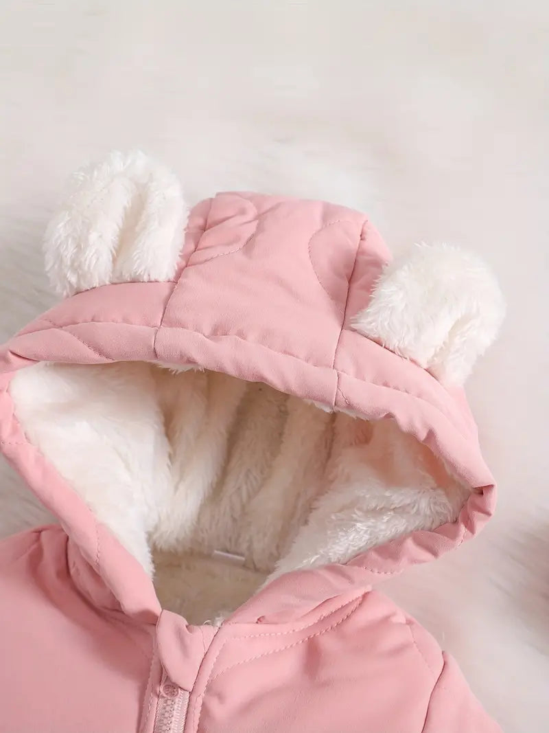 Combinaison Body Bébé Hiver Rose avec Capuche Oreilles – Pyjama Chaud et Doux