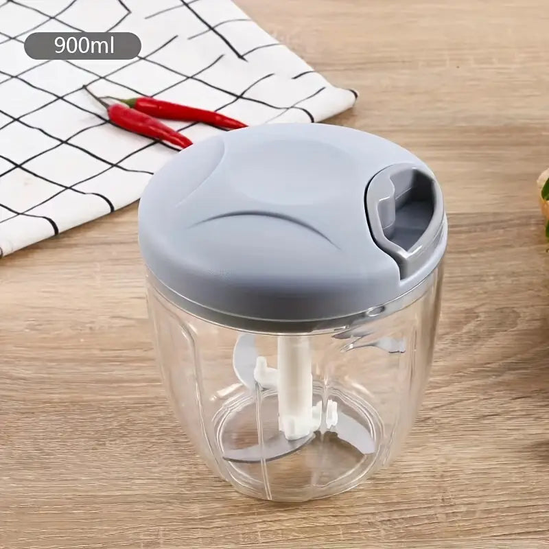 Hachoir Manuel à Corde Multifonction – Coupe-Rapide pour Ail, Oignon, Herbes, Fruits Secs et Légumes – Bol Transparent avec Lames Acier Inoxydable