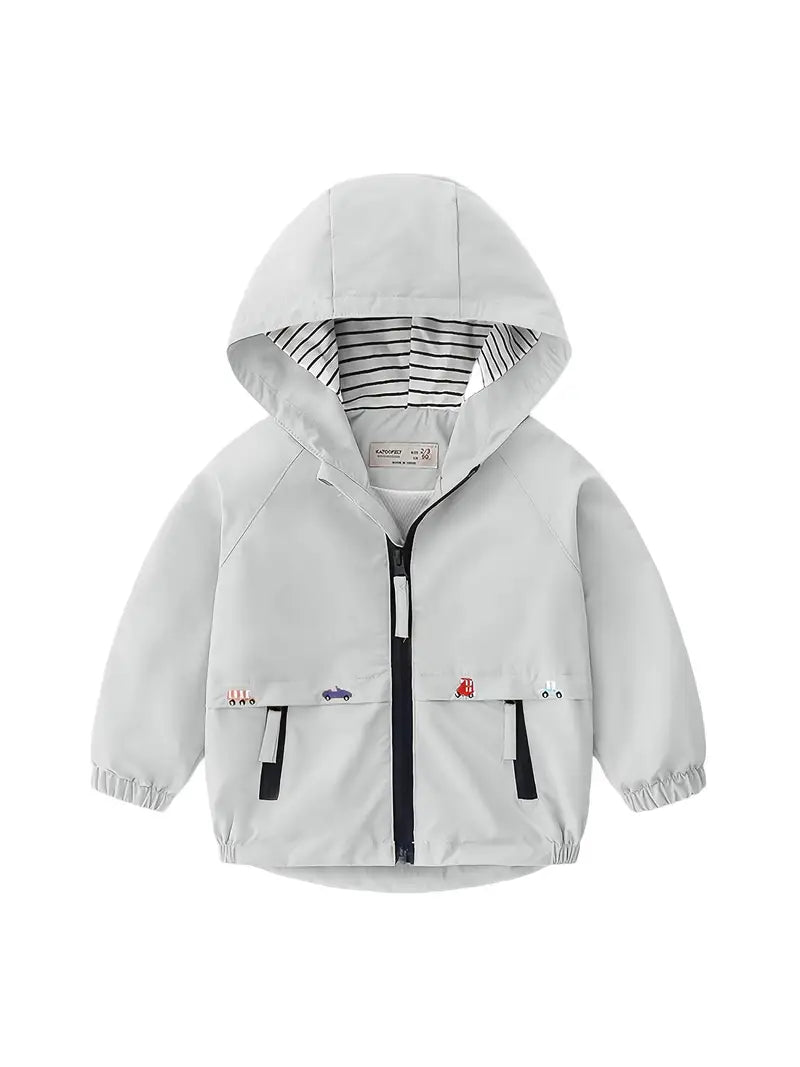 Veste Coupe-Vent Enfant à Capuche – Imperméable Légère avec Motifs Voitures
