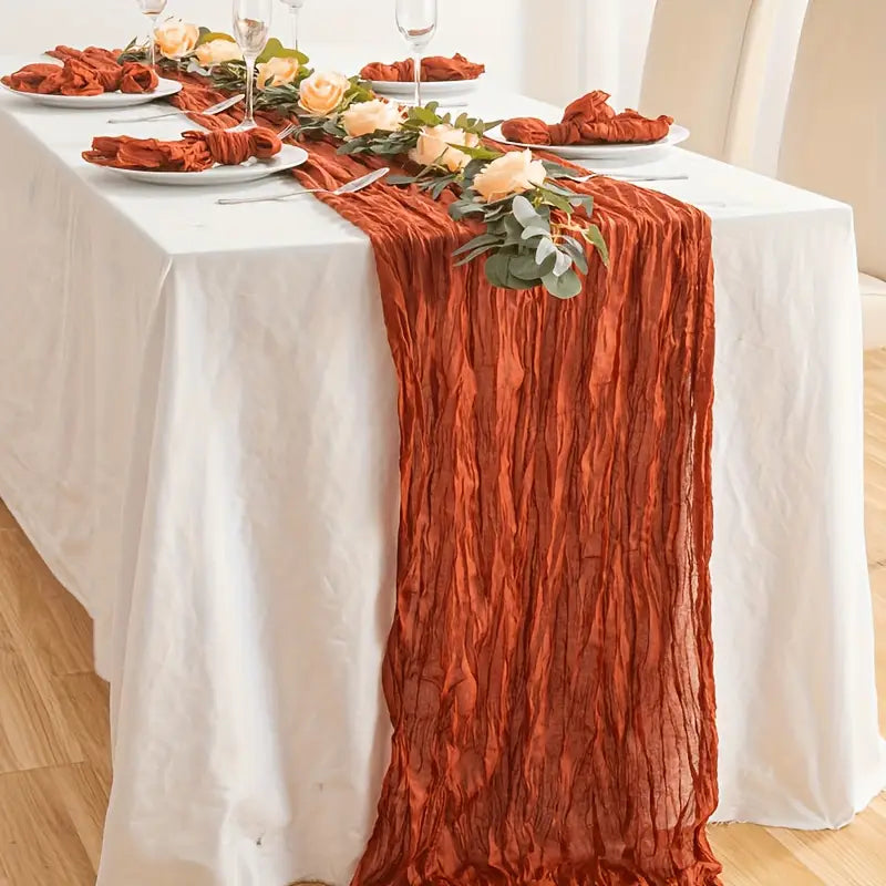 Chemin de Table en Mousseline Terracotta – Décoration de Fête Élégante pour Mariage, Anniversaire & Réception