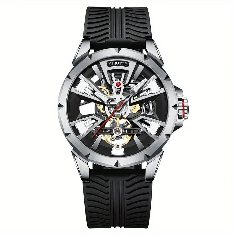 Montre homme automatique squelette – Design sport élégant avec cadran bleu et bracelet silicone blanc