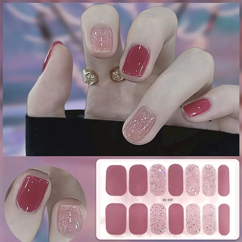 Stickers Ongles Effet Gel Pailleté – Manucure Autocollante Brillante et Facile à Appliquer