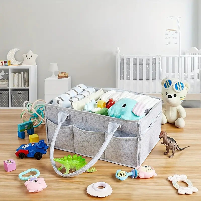 Panier de Rangement Bébé en Feutrine avec Compartiments – Organisateur de Couches, Jouets et Accessoires