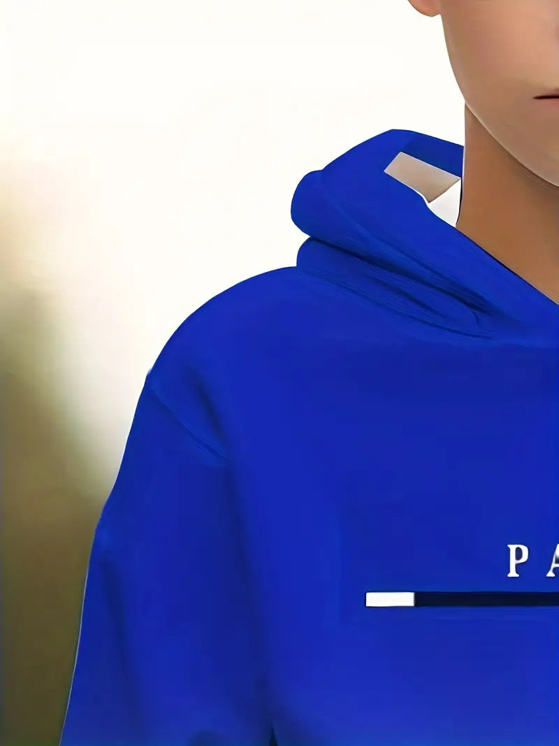 Ensemble Garçon Paris Style Sport – Sweat à Capuche et Jogging Dégradé Bleu Blanc