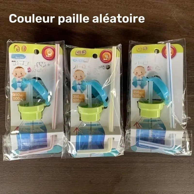 Bouchon Adaptateur Universel avec Paille Réutilisable, Couvercle Coloré Bleu ou Jaune, Pratique et Étanche pour Biberon et Gourde