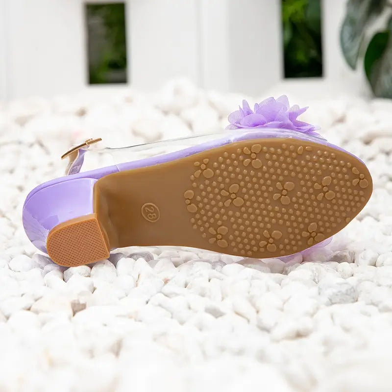 Ballerines fille à talon bas lilas avec fleur – Chaussures élégantes pour cérémonie et fête