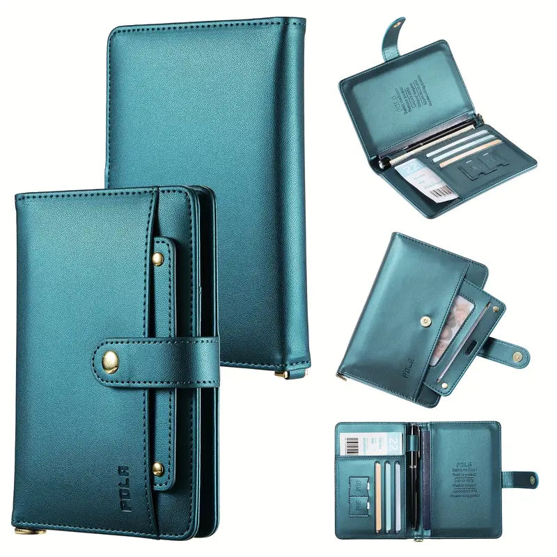 Porte-passeport femme élégant en cuir synthétique Organiseur de voyage compact avec compartiments cartes et stylos