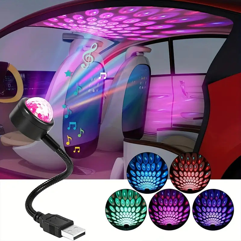 Mini Projecteur LED USB pour Voiture – Éclairage Ambiance Disco Multicolore pour Fêtes et Soirées