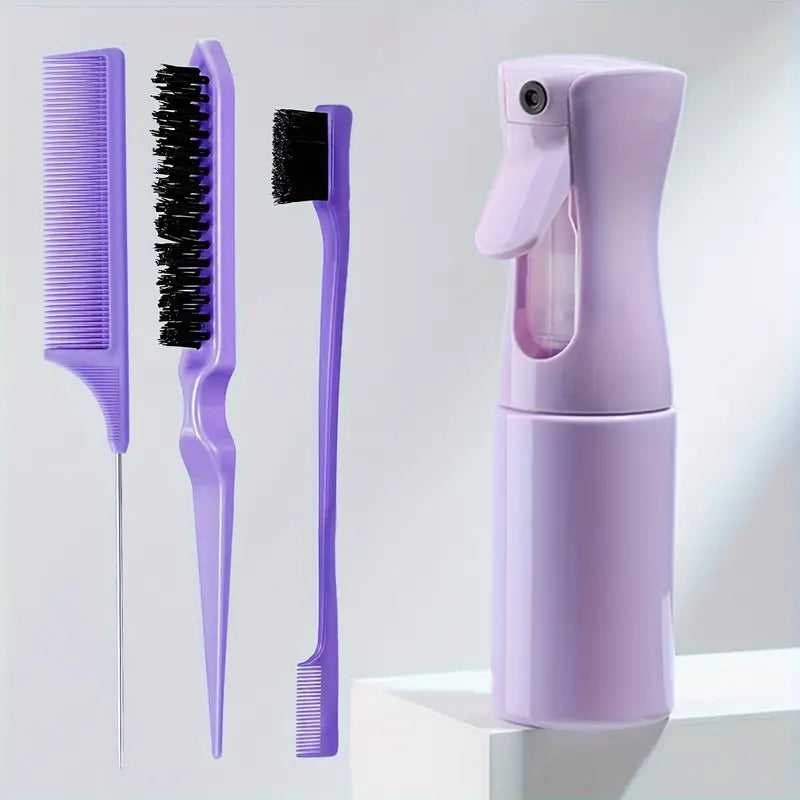 Kit Coiffure Complet 4 en 1 – Brosse, Peignes, Brosse à Baby Hair et Vaporisateur pour Styling Précis