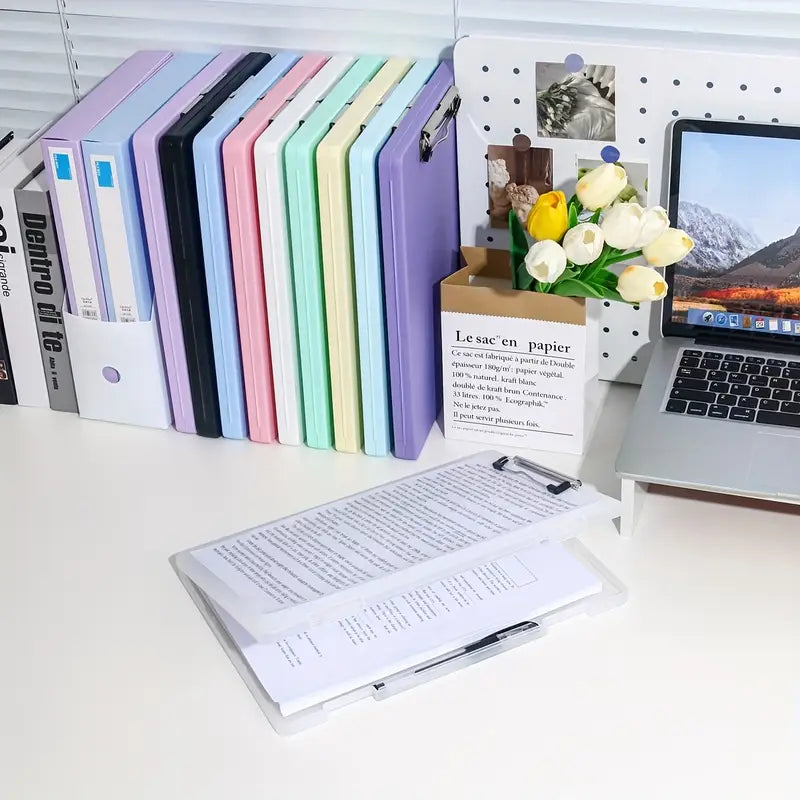 Porte-documents rigides pastel A4 avec pince – Rangement pratique et élégant pour bureau ou école