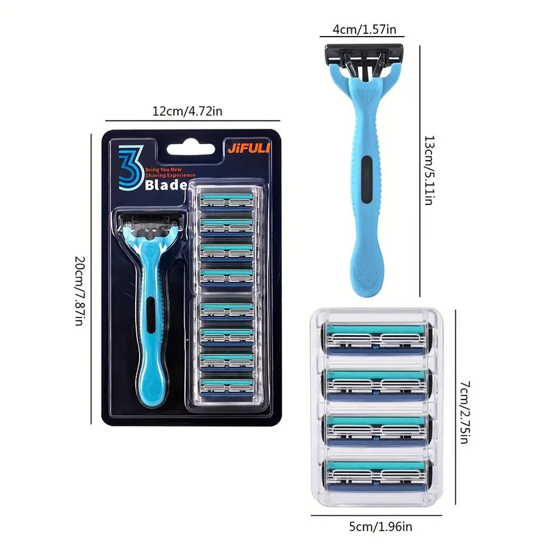 Lot de 2 Rasoirs Homme avec 20 Recharges – Rasage Précis à 3 Lames, Têtes Remplaçables pour Peau Douce & Confort Quotidien