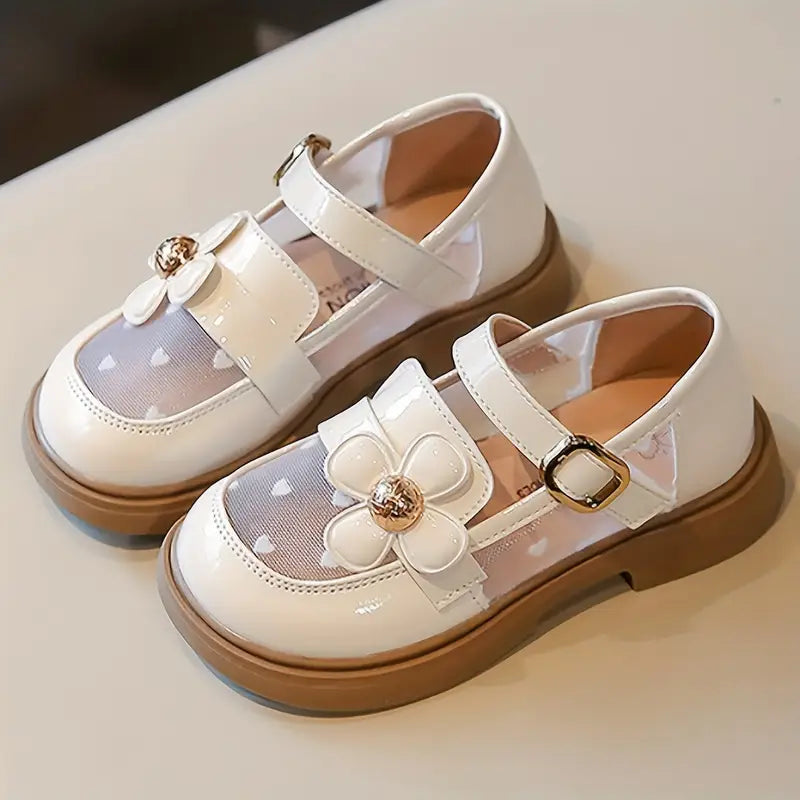 Chaussures fille élégantes blanches avec fleur – Mocassins sans lacets confortables pour cérémonies et fêtes