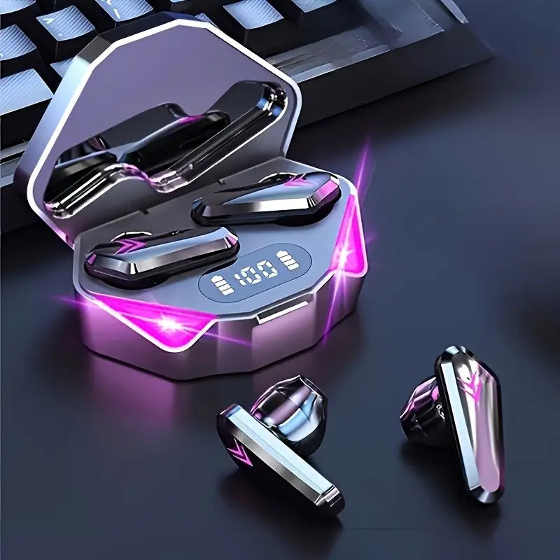 Écouteurs Sans Fil Bluetooth Gaming avec Boîtier LED – Son Stéréo HD et Affichage Numérique
