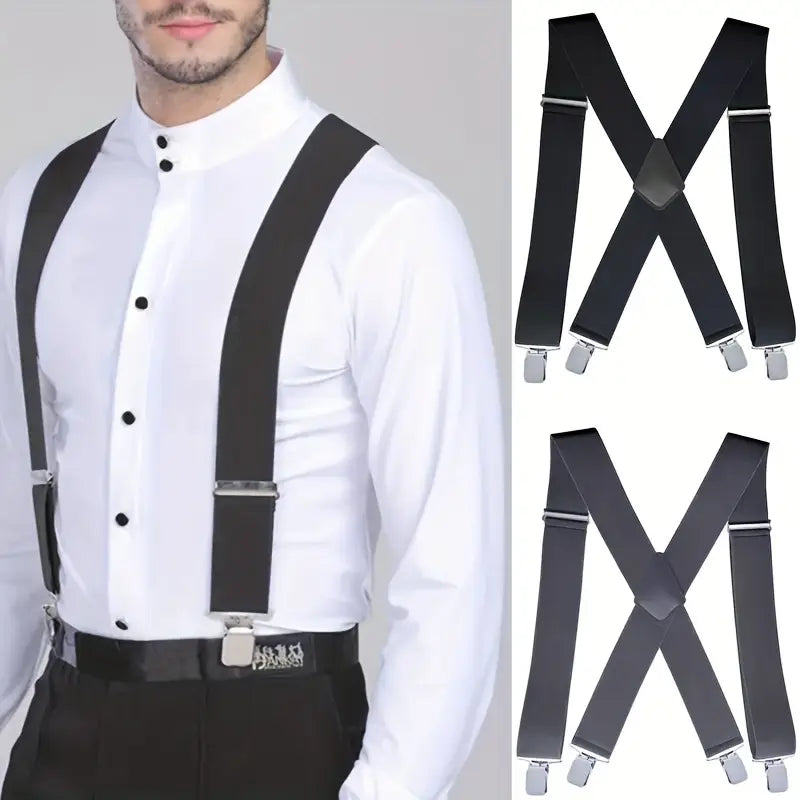 Bretelles homme noires classiques ajustables – Style élégant et confortable pour costume, mariage et tenue habillée