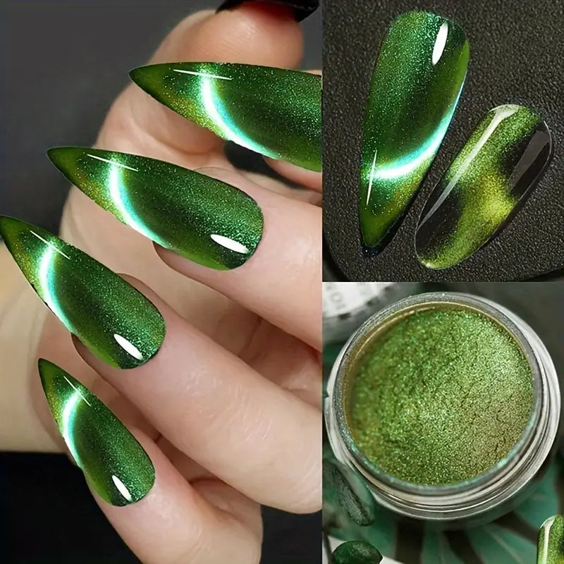 Vernis en Poudre Effet Œil de Chat 3D – Couleurs Métalliques Magnétiques pour Nail Art Intense