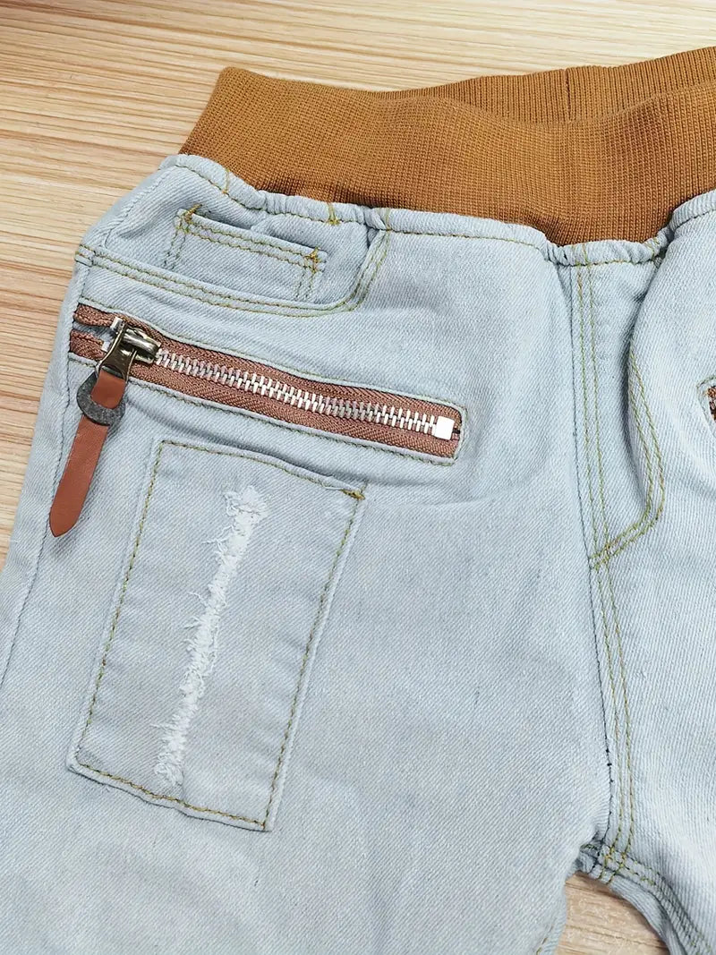 Jean Garçon avec Taille Élastique – Pantalons Enfant Confortables Style Décontracté avec Poches Zippées