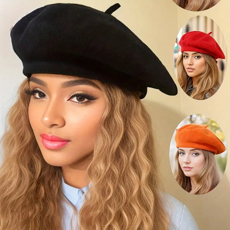 Béret femme noir en laine avec perles élégantes – Accessoire chic et intemporel