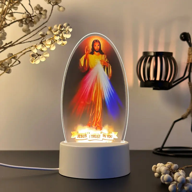 Lampe LED Religieuse Jésus Miséricordieux – Veilleuse Spirituelle avec Lumière Ambiance pour Maison et Chapelle