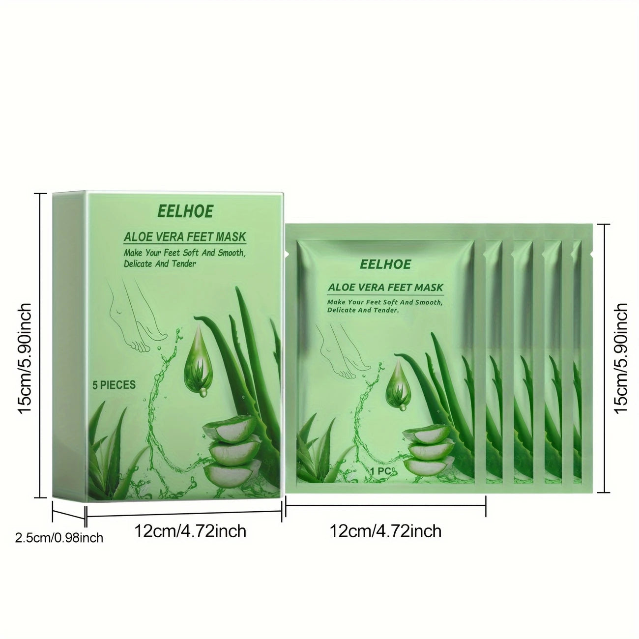 Masque Pieds Exfoliant à l’Aloe Vera – 5 Paires Hydratantes pour Peaux Sèches et Talons Fendillés