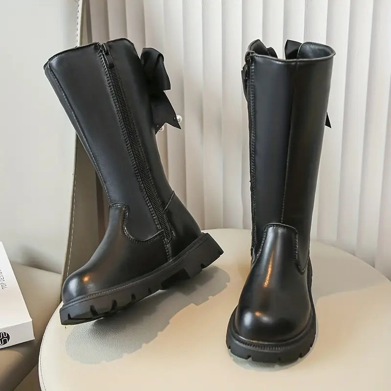 Bottes fille noires avec nœud et perles – Chaussures élégantes et confortables pour l’hiver