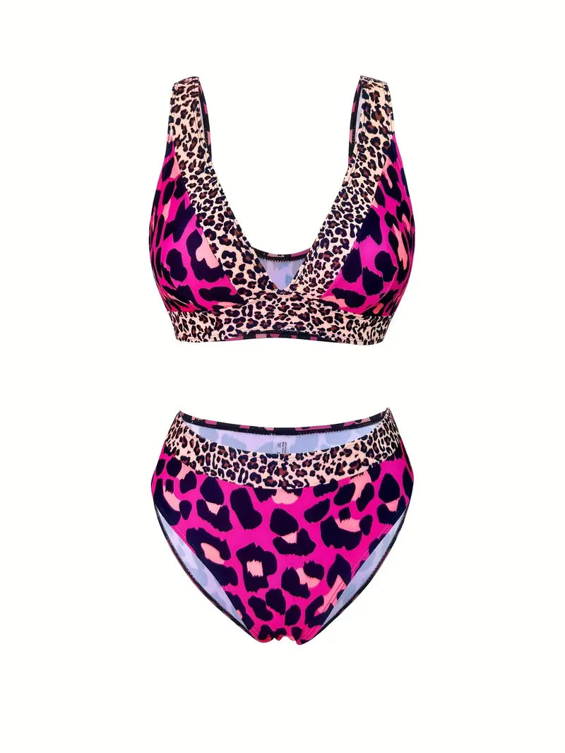 Bikini Femme Taille Haute Léopard – Maillot de Bain Deux Pièces Élégant et Tendance