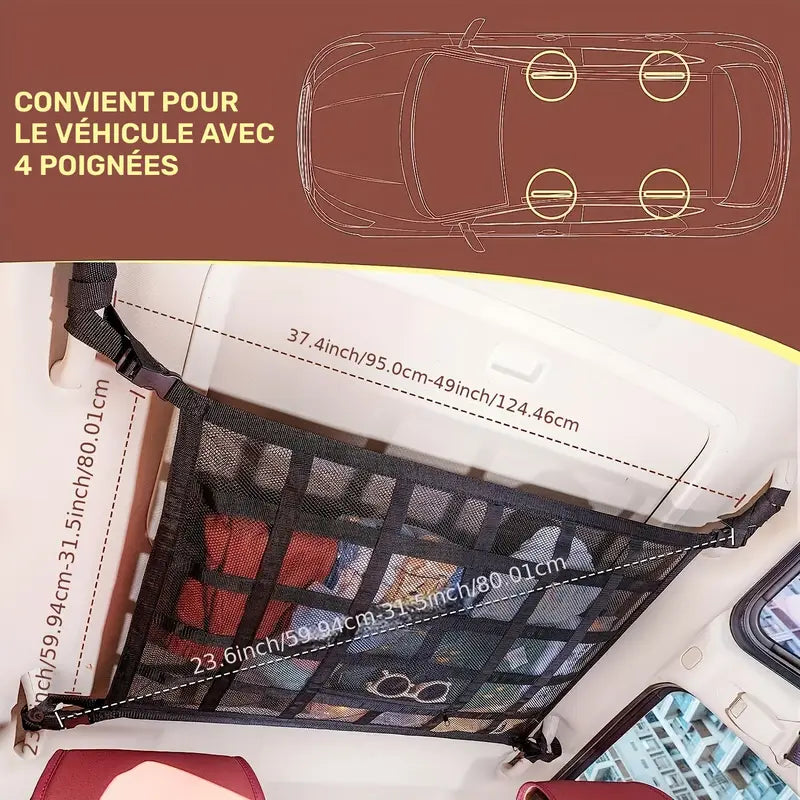 Sac de Rangement Plafonnier Camping-Car – Filet de Toit Voiture pour Vêtements, Couvertures et Accessoires de Voyage