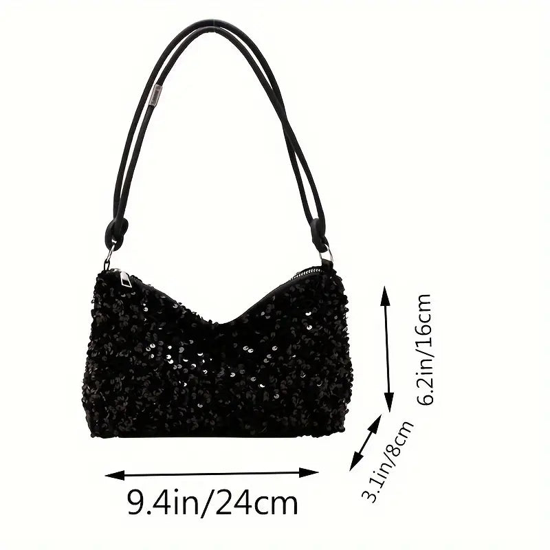 Pochette de soirée femme à sequins – Sac chic noir et argenté avec bandoulière