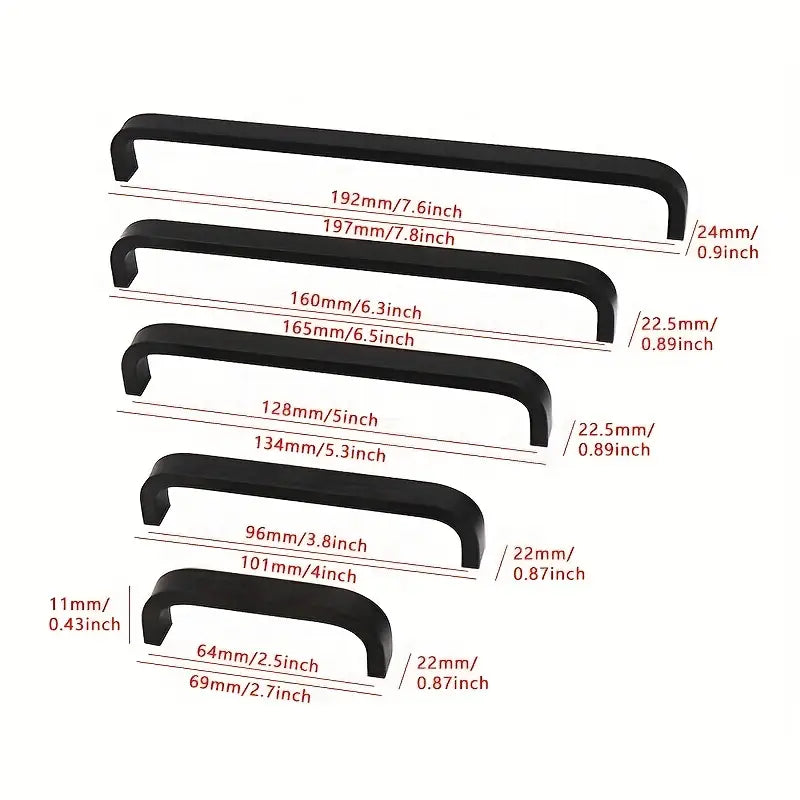 Poignées de Meuble Noires en Aluminium – Différentes Tailles pour Tiroirs, Portes et Armoires – Accessoires de Manutention Élégants et Durables