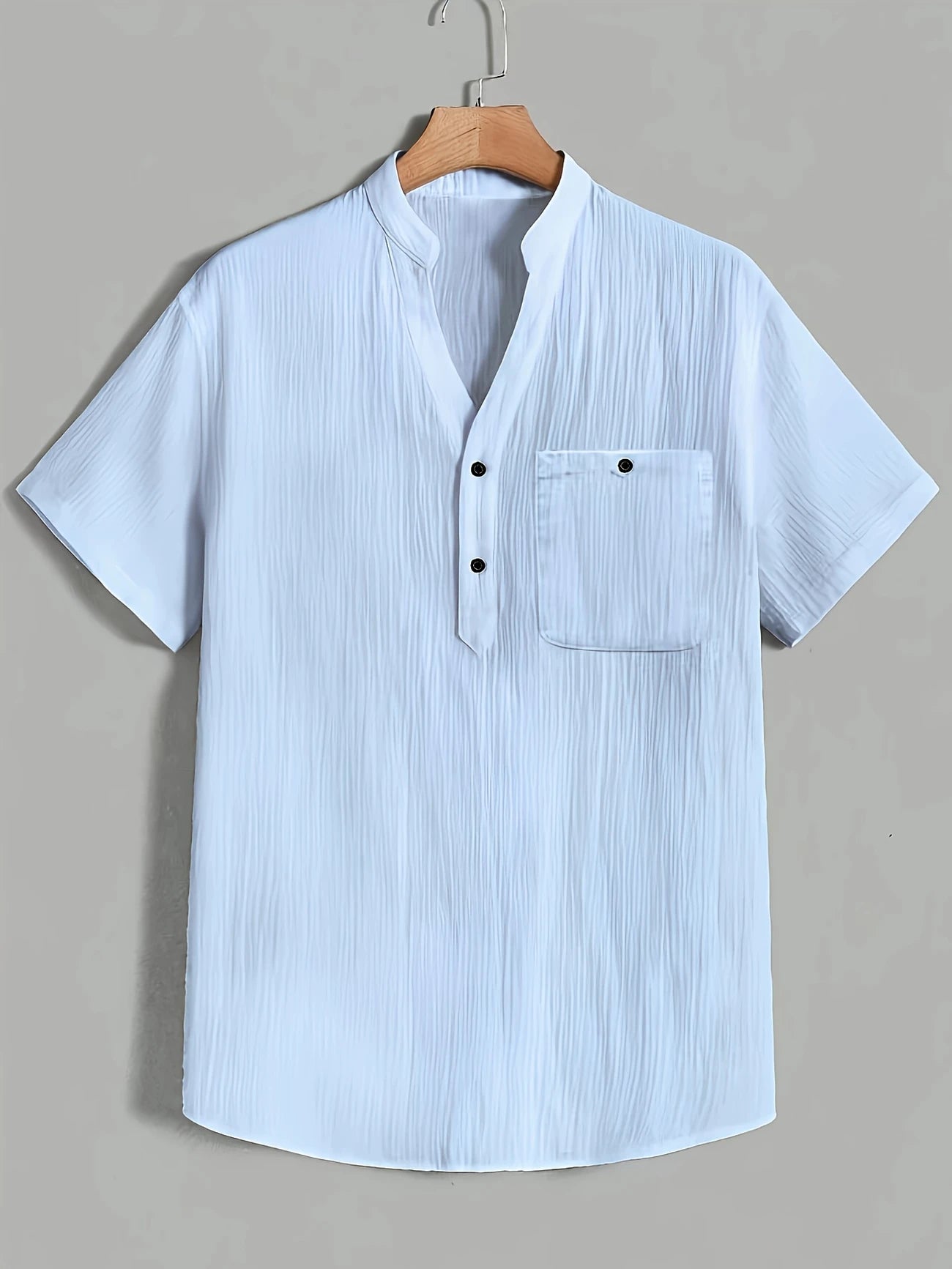 Chemise Homme Col Mao Décontractée – Manches Courtes Boutonnée, Style Estival Chic