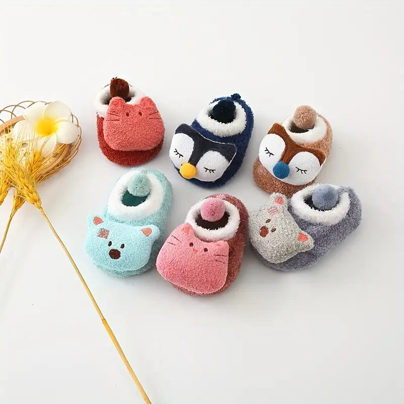 Chaussettes chaussons bébé animaux – Bas d’hiver doux et antidérapants
