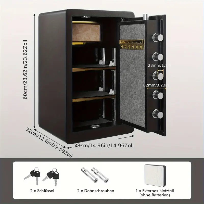 Coffre-fort Électronique avec Code et Clé – Sécurité Renforcée Anti-effraction pour Documents, Bijoux et Argent