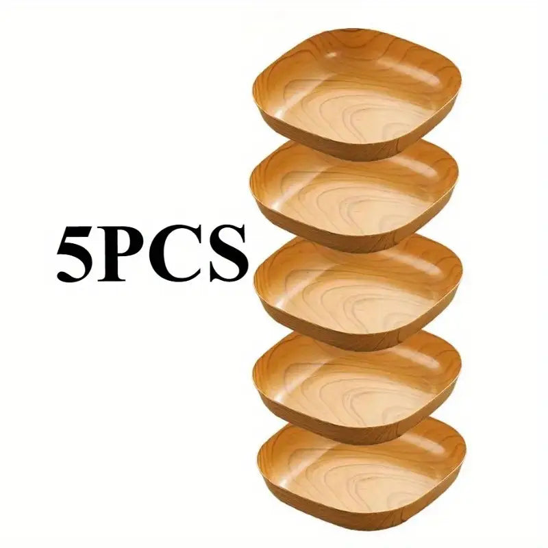 Lot de 5 Bols Carrés Imitation Bois – Design Naturel et Résistant pour Cuisine ou Pique-Nique