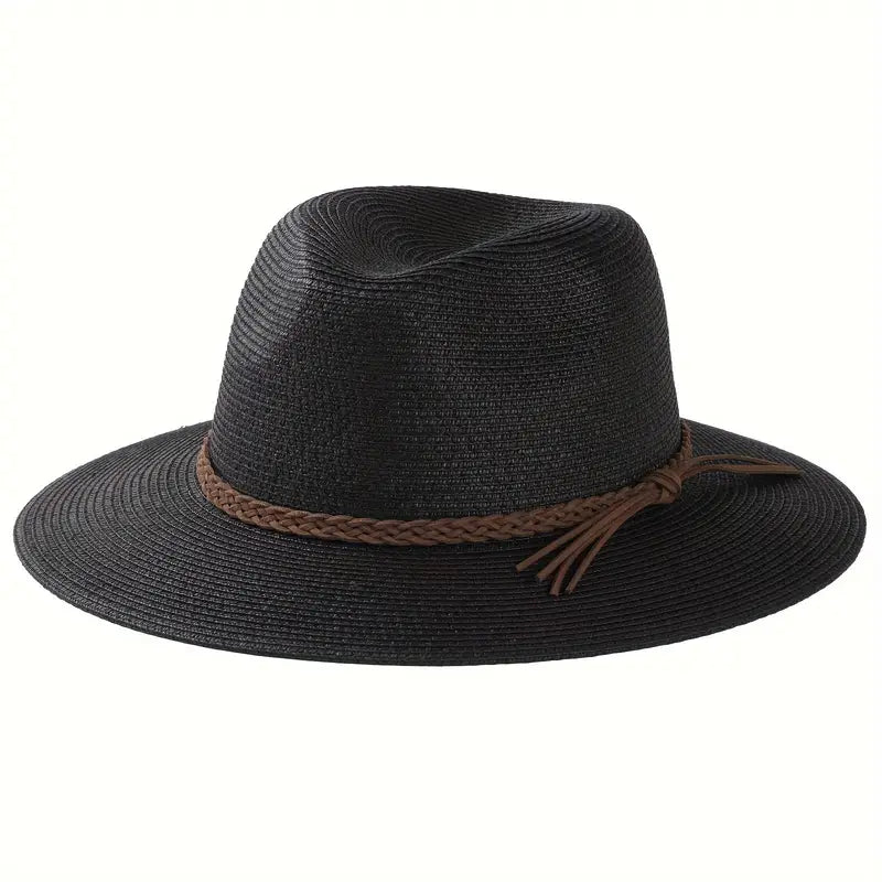 Chapeau femme été noir à large bord – Protection solaire élégante avec bande tressée